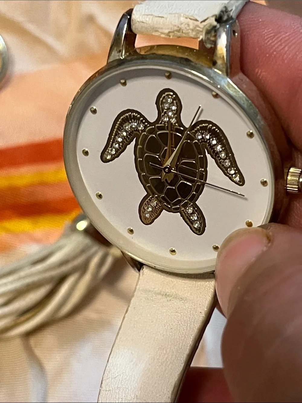 White Turtle Dial Women’s Watch with Coordinating Tassel Bracelet